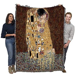 The Kiss - Gustav Klimt - Cotton Woven Blanket Throw - Made in The USA (72x54)