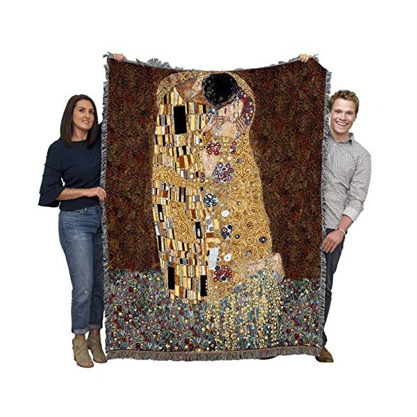 The Kiss - Gustav Klimt - Cotton Woven Blanket Throw - Made in The USA (72x54)