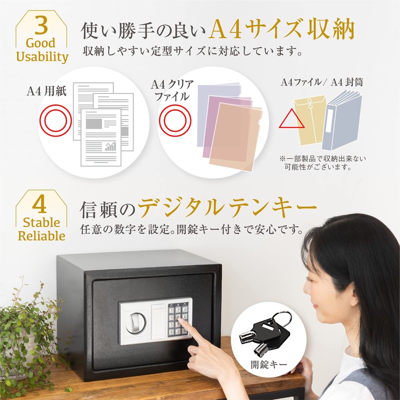 ICHIFUJI Security Box, Home Use, Numeric Keypad, Anti-Theft Safe