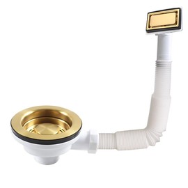 TALEA Kitchen Sink Drain Set Gold Filter with Overflow Rectangular (Gold)