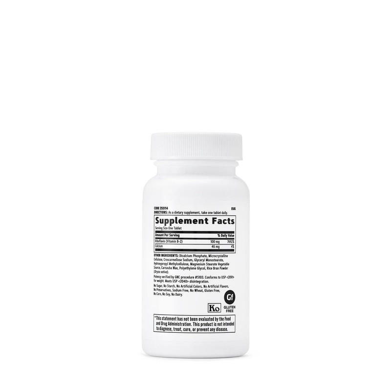 GNC Vitamin B2 100mg Supplement, Essential for Metabolism of Fats,