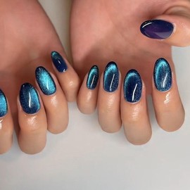 Short Press on Nails Oval Fake Nails Acrylic Nails Press ons Glossy Glue on Nails Dark Green Acrylic Nails Full Cover False Nails Artificial Stick on Nails for Women 24Pcs