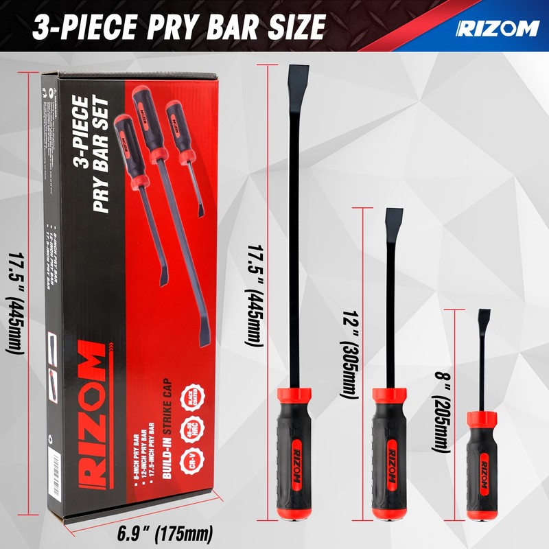 Rizom Pry Bar Set, 3-Piece Pry Bar with Strike Cap