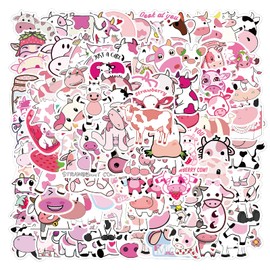 Sticker Junkies 100PCS Strawberry Cow Stickers Kawaii Cute Cartoon Pink Cow Stickers for Laptop Skateboard Computer Luggage Water Bottle Guitar Refrigerator for Teens Kids Boys Girls