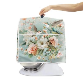 Annejudy Hummingbirds Flower Print Kitchen Aid Mixer Cover, Food Processor Cover with Top Handle and Pocket, Dust Covers for Kitchen Appliances Stand Mixer or Coffee Maker Appliance Cover