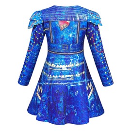 Sukyfecde Descendants Evie Costume for Girls Birthday Party Outfits Christmas Dress Up Cosplay Role Play Clothes Set Size 10 Blue