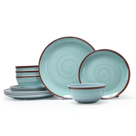 Melamine Dinnerware Set for 4, 12Pcs Dinnerware Sets, Mint Blue Plates And Bowls Sets Morden Dish Set Dishwasher Safe BPA Free(Green)