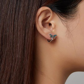 VALICLUD 1 Pair of Dragonfly Stud Earrings Made of Sterling Silver Girls Earrings Dragonfly Earrings Women's Earrings Pendant Jewellery Pendant Dragonfly Ear Pendant, Zircon, No Gemstone