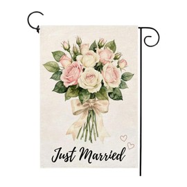 Just Married Wedding flower Garden Flag 12x18 Inch Burlap Double Sided Outside Marriage Welcome Romantic Yard Outdoor Decoration