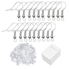 Eco-Fused 200 Pieces Silver Earring Hooks, 500 Pieces Transparent Earring Backs and 50 Pieces Earring Card Holders - Ideal for Jewellery Making, DIY Earrings