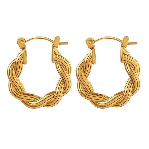 Gold Hoop Earrings for Women，14K Gold Plated lightweight hypoallergenic Twist