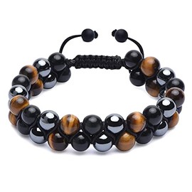 DJBNT Tiger Eye Bracelet for Men/Women, Adjustable Men's Mala Beads Bracelet, Natural Stone Beads, Triple Protection Stone (Tiger Eye 8MM-C)