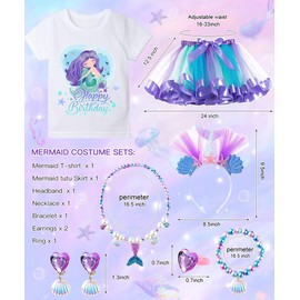 Mermaid Princess Costume for Girl,Birthday Dress Short Sleeve with Tutu Skirt Accessories Set for Birthday Party Cosplay (L)