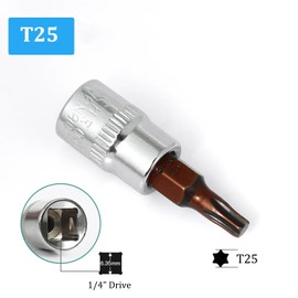 2PCS Juttzzei Torx Bit Socket, 1/4" Drive x T25 Torx Bits Socket, Premium S2 Alloy Steel 1/4 Allen Key Socket T25, T25 Torx Bit 1/4" Drive with 38mm Length for Ratchet Wrench, Slide Bar, Extension Rod