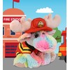 DolliBu Rainbow Floppy Moose Firefighter Stuffed Animal with Name Personalization