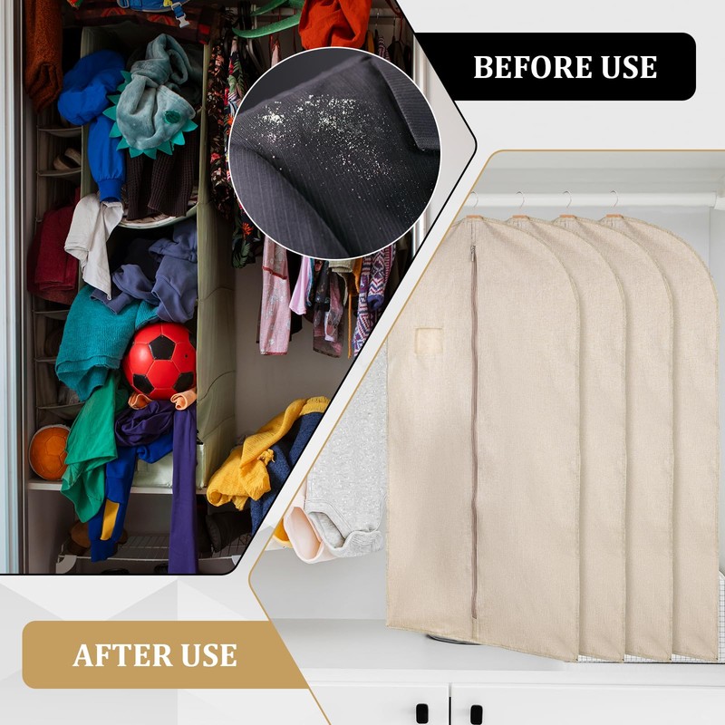 5 Packs Cotton Garment Bag for Hanging Clothes, 40" Breathable