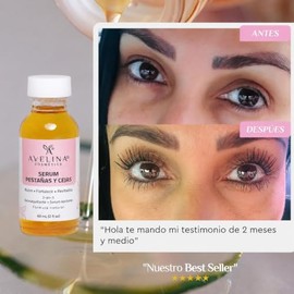AVELINA COSMETICS Kit Serum Alargador de Pestañas y Cejas 100% natural 60 ml. Incluye Tónico de Rosas con Aloe Vera 120 ml.