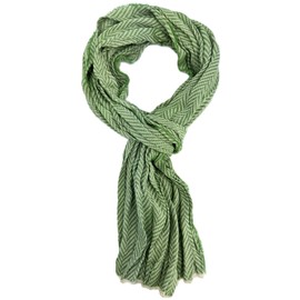 Rotfuchs Lightweight Cotton Scarf Women's Scarf Men's Scarf Crinkle Look Herringbone Pattern in Green White Made in Germany, Green/White