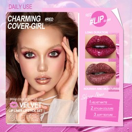 Likesing 3 Stück Glitzer Lippenstift Set Lipgloss 24 Stunden Halt Matte Lipstick Lip Gloss Long Lasting Lippenstift Pink Roter Lip Balm Make up Damen Lipgloss Geburtstage Geschenk (3 Stück (1, 5, 6))