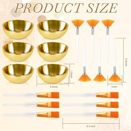 DLUGOPIS- 1. EL PAQUETE CONTIENE: Este juego de suministros faciales contiene 6 cuencos dorados para mezclar mascarillas faciales (3,5 x 1,2 pulgadas), 6 cepillos de abanico con mango blanco (5,5 x 1