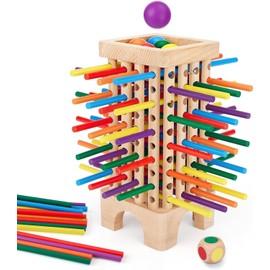Juego de Mesa Montessori de Madera, Juego de números clásico, 42 Palos de Colores en Seis Colores, 6 Bolas acrílicas, 1 Dados Coloridos, Juegos...    