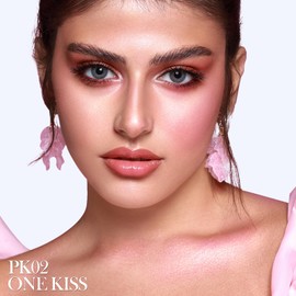 FOCALLURE Shimmer Highlighter Powder, Face & Body Highlighter Illuminator, Brightening Makeup with Powder Puff, Give your a Sparkle Glow Finish,PK02 One Kiss