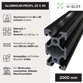 V Slot 2040 Black Length 200-2000 mm V Type Anodised Linear Schine for 3D Printers Prusa Ender, CR-3, AM-8, Aluminium Profile Ideal for Building Hobby CNC Machines, Laser Plotters (2000 mm)