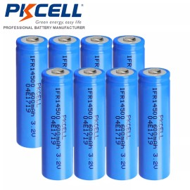 PKCELL 8PCS IFR 14500 3.2V 600mAh LiFePO4 Rechargeable Batteries Button Top PKCELL