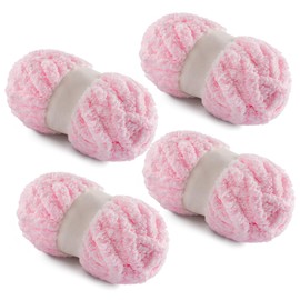 4 Pack Chunky Yarn for Hand Knitting - Chunky Chenille Blanket Yarn for Crocheting - Jumbo Fluffy Yarn for Crochet - Super Bulky Yarn 28.4 yds 7.7 oz Each Skein (Light Pink)