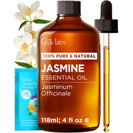 Gya Labs Jasmine Essential Oil for Diffuser - Huge 4 Fl Oz - 100% Pure Natural Jasmine Oil for Skin, Hair, Massages, Aromatherapy, Perfume, DIY - Relaxation Home Fragrances