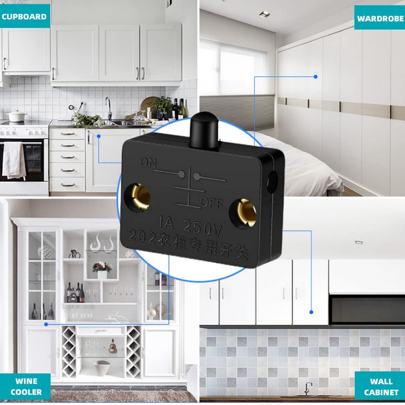 2 Pack Cupboard Door Switch 1A 250V Cupboard Light Control