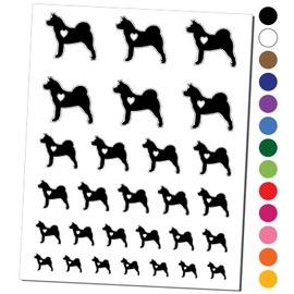 American Akita Dog with Heart Temporary Tattoo Water Resistant Fake Body Art Set Collection - Black (One Sheet)