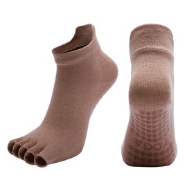 aoozleny Half Toe Non-slip Grip Socks -Five Finger Fitness Socks Cotton Socks for Yoga & Pilates & Dance & Ballet - Size 5-10 (Standard, Beige)