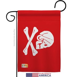 Henry Every Red Garden Flag Set Wood Dowel Coastal Pirate Ship Skull Treasure Map Carribean Jolly Blackbeard Jack Small Decorative Gift Yard House Banner Made In USA 13 X 18.5