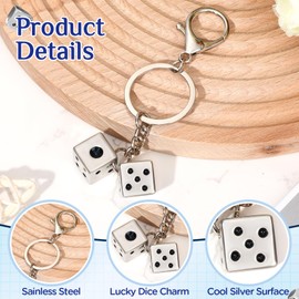 Neptniopllab 1PC Lucky Silver Metal Dice Keychain with Black Dots,Dice Bag Charms Fashion Fortunate Dice Charm for Bags,Keys,Purse,Wallet