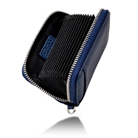 Grav 180 Degree Open for Easy Use, Genuine Leather, Credit Card Case, Women's, Men's, Genuine Leather, Large Capacity, Wallet, Skimming Prevention, navy