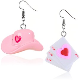 Clyhon 1 Pair of Love Poker Earrings – Unique Designs – Pink – Women's Jewellery Gifts – Valentine's Day Gifts
