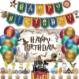 Magic Wizard Birthday Party, Potters Birthday Party Decorations, Include Cupcake Toppers, Balloons, Birthday Banner, Harry Style Magic Wizard Birthday Party Decor for Kids Party Favors (A-set)