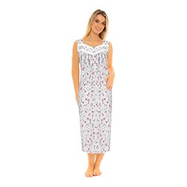 Nikaro Women's Summer Floral Night Dress Long Pajama Super Soft 100% Cotton Sleeveless Nightgrown Chemise Lace Detail (L) White