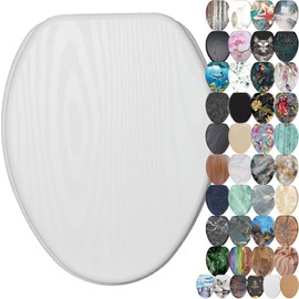 SANILO Wooden Toilet Seat with Soft Close [ELONGATED] - Decorative, Quiet & Slow Close Molded Wood Seat - With Strong Bumpers & Hinges - Adjustable Fit - White Wood