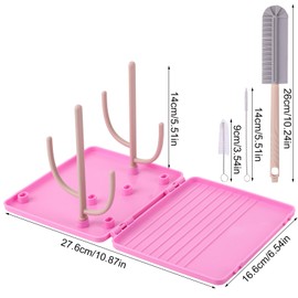 DIJIAMEIYA Baby Bottle Drying Rack -Travel Baby Bottle Drying Rack Set, Cleaner Kit with Silicone Bottle Brush,Straw Brush, Suitable for Home use or Traveling with Babies (Pink)