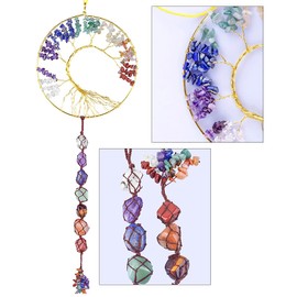 Nupuyai 7 Chakra Healing Crystals Tree of Life Wall Hanger, Tumbled Gemstones Meditation Hanging Ornament Window Wedding Home Decor, 15cm Width