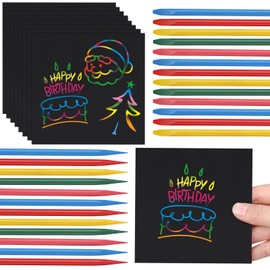 Fullhawl 240 Pcs Rainbow Off Scratch Paper Bulk for Kids Scratch Paper with 50 Colorful Wooden Stylus Scratchboard Sheets Crafts for Drawing Classroom Gifts for Students Bulk(4.7 x 4.7 Inch)