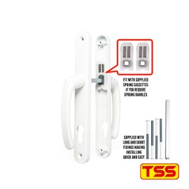 TSS UPVC Door Handles Set - Lever/Lever - 92mm PZ (Centres) - 215mm Screw to Screw - Backplate 245mm X 32mm - UPVC Door Handle - Replacement UPVC Door Handles - PVC Door Handle (White)