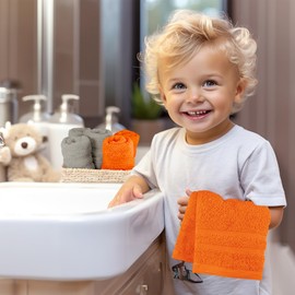 Lashuma Set of 6 Face Towels 30 x 30 cm London Terry Cotton Towels Orange / Grey