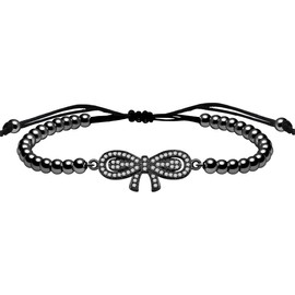 Oneress Elegant Black Bow Knot Bracelet, Black Plated Brass Beaded Women's Jewelry Gifts with Sparking Cubic Zirconia for Women YA4966