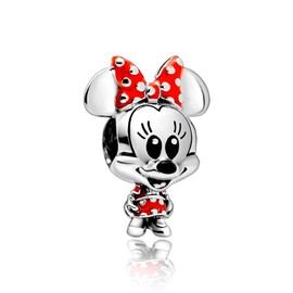 RMMY S925 Silver Charm for Bracelet Necklace Sterling Silver Dangles Mouse Lady Polka Dot Dress for Women