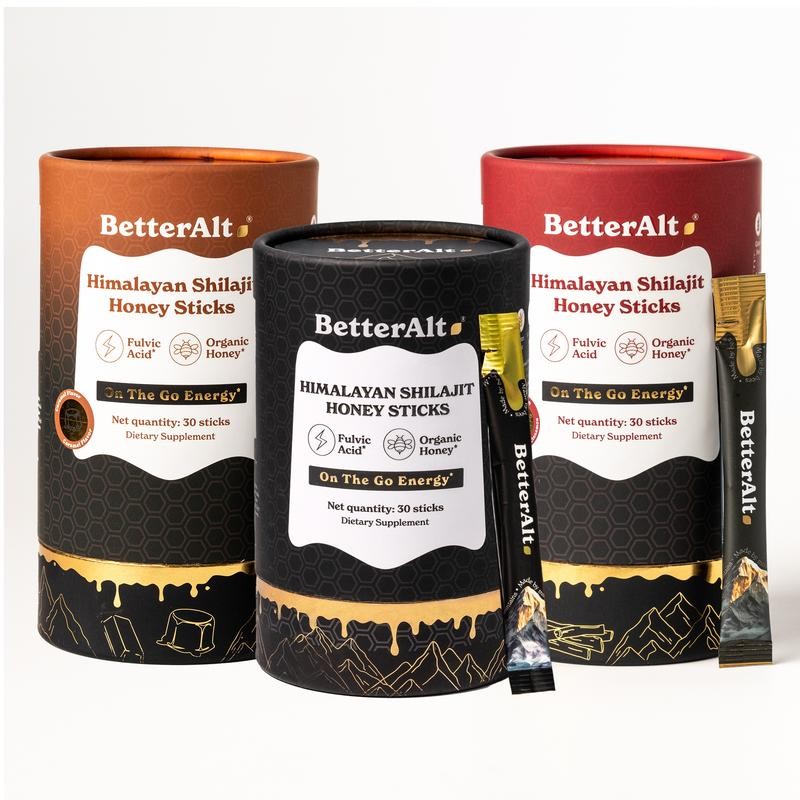 BetterAlt Shilajit Honey Sticks Variety Pack | Caramel, Cinnamon &