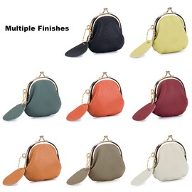 Vintage Kiss Lock Coin Purse for Women - Genuine Leather Mini Wallet with Buckle Closure & Compact Change Holder (Off-white)