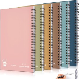 Lewtemi 6 Pack Small Left Handed Notebook 8"x5" Lefty Spiral Notebooks Wire Bound Mini Notebook 50 Sheets College Wide Ruled Paper Journal(Colorful)